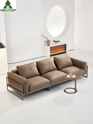 kupować Living Leather Brown Hotel Room Sofa 3-osobowa Miękka rozkładana sofa Metalowa rama online manufacture