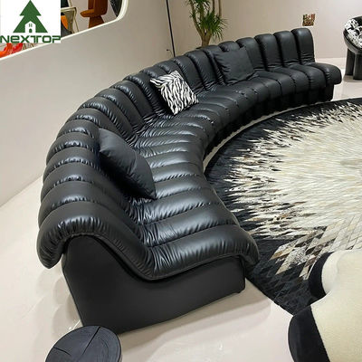 kupować Luksusowa czarna skórzana zakrzywiona sofa fortepianowa Duży zestaw do holu dla hotelu Villa online manufacture