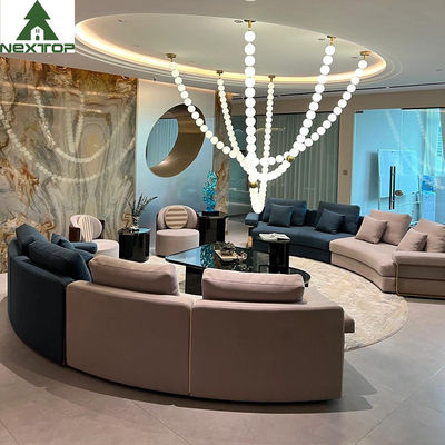 kupować OEM Hotel Lobby Meble Wnętrze Modułowa sofa Nubuk Tkanina Koło Narożnik z metalową ramą online manufacture