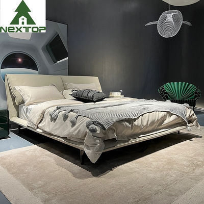 kupować Stal nierdzewna Polerowana sypialnia Modern biała skóra King Size łóżko online manufacture