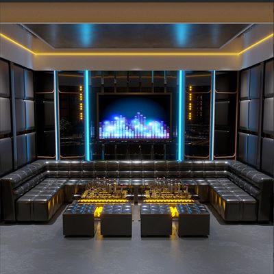 Wysokiej klasy bar hotelowy z czarną kanapą