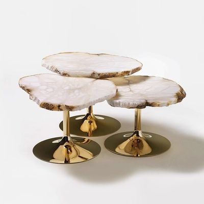 SUS 304 Nieregularne kształty Snowstone Stolik do kawy Set High End Metal Mirror Base