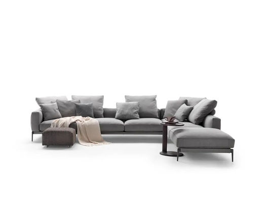 Hotele Biuro L-Shaped Corner Długa Sofa Wysokiej Jakości Linen Czarny Żelazne Stopy Sofa