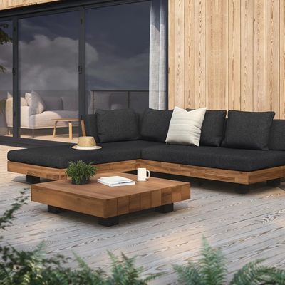 L kształt sekcjonalny tkanina Sofa zewnętrzna łóżko z drewnianą ramą dla dachu patio